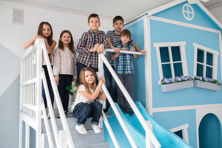 group of happy schoolmates girls and boys friendsの写真素材