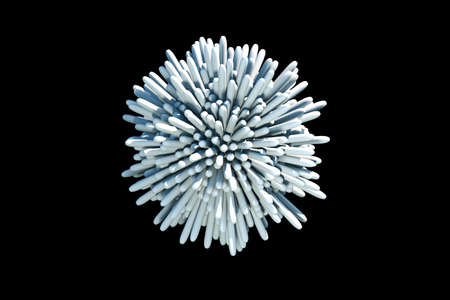 3D rendering grey ball, sphere with not sharp spikes, sticks around it on black background....