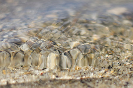 background of transparent water on the beach. shallow depth of field.の写真素材