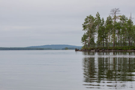Lonely island in the middle of the lake, Karelia, Russiaの写真素材