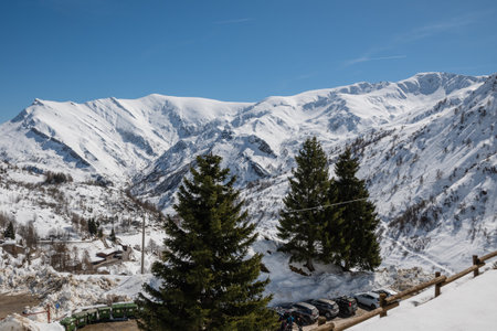 View of the snowy mountains in the French Pyrenees, Franceの写真素材
