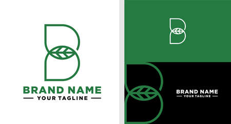 LETTER B LOGO LEAF NEGATIVE SPACE LINE ELEGANCE EDITABLEのイラスト素材