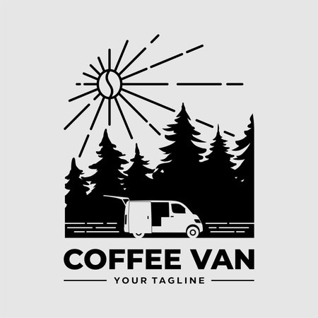 COFFEE VAN LOGO POSTER T SHIRT ILLUSTRATION EDITABLEのイラスト素材