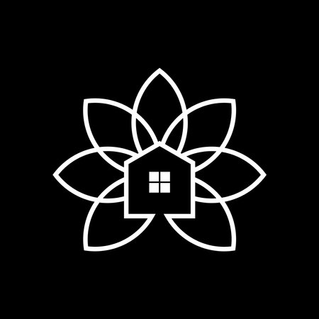 FLOWER HOUSE HOME LINE OUTLINE LOGO VECTOR ICON ILLUSTRATION BLACKのイラスト素材