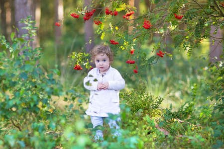 Cute baby girl walking in a beautiful autumn park の写真素材