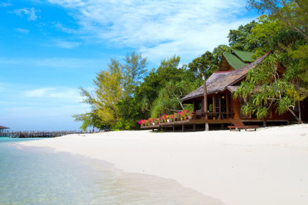 Beautiful bungalow on a tropical paradise islandのeditorial素材