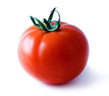 image of red, ripe  tomato isolated on white background の写真素材