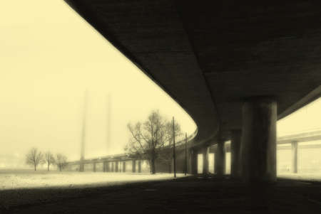 bridge over river rhine near düsseldorf at nightの写真素材