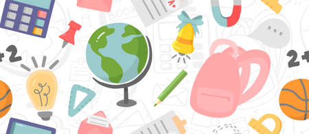 Back to school banner, template with space for text for your design. Education collection long board, poster, flyer. flat style. vector illustrationのイラスト素材