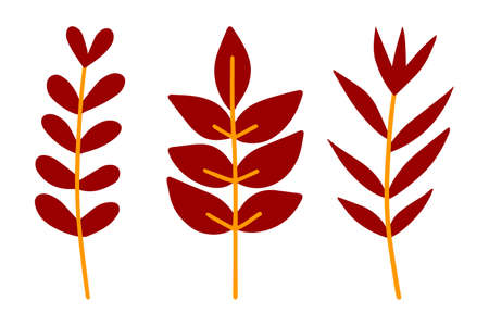 Autumn branches set isolated on a white background. Simple cartoon flat style, vector illustration.のイラスト素材