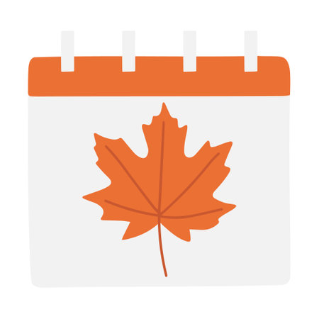 Autumn and fall on the calendar page - season and seasonal rhythm through the year. Colored maple leaf.のイラスト素材