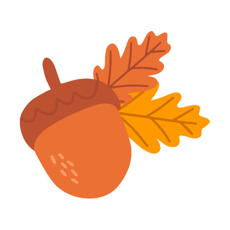 Cartoon Acorn with oak leaves Vector Icon Set for Web Designのイラスト素材