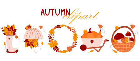 Thanksgiving set. autumn vector. Fall cartoon illustration. Cute kid icons with pumpkin, harvest. Happy Thanks giving day graphic, isolated autumn farm clipart collectionのイラスト素材