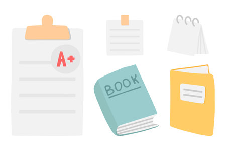 Single elements of notes, copybook, book. Hand drawn vector illustration for cards, posters, stickers and professional design.のイラスト素材