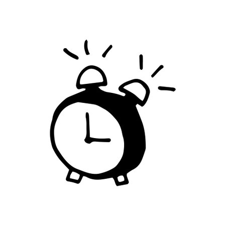 Single element of alarm clock in doodle set. Hand drawn vector illustration for cards, posters, stickers and professional designのイラスト素材