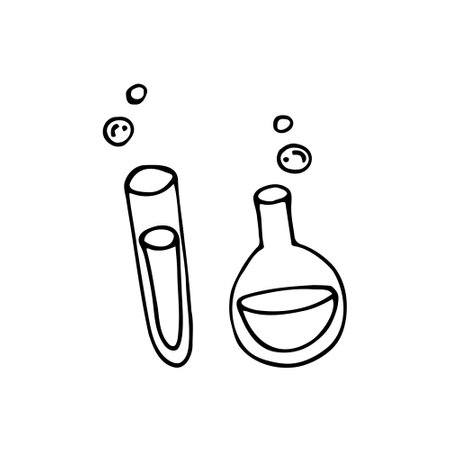 Single element of Lab flask in doodle. Hand drawn vector illustration for cards, posters, stickers and professional design.のイラスト素材