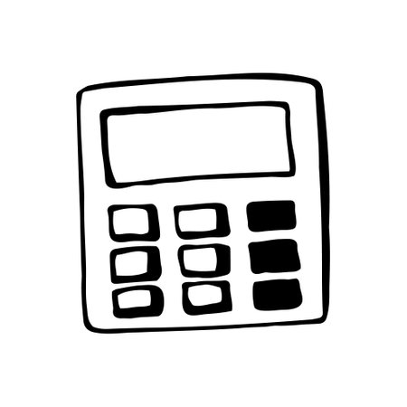 Single element of calculator in doodle set. Hand drawn vector illustration for cards, posters, stickers and professional design.のイラスト素材