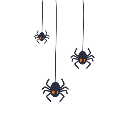 Black spiders are hanging on the web. It is used for printing, posters, T-shirts, textile drawing, printing drawing. Follow other spider models from my collection.のイラスト素材