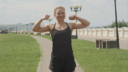 Woman warming up outdoorsの写真素材