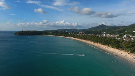 Fly over luxury beach in Thailandの写真素材