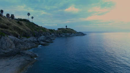 Aerial fly over bay in Phuket, Thailandの写真素材