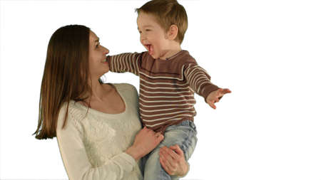 Happy family having fun on white background isolatedの写真素材