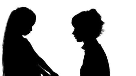 Silhouette Mother speaks with her daughter track matteの写真素材