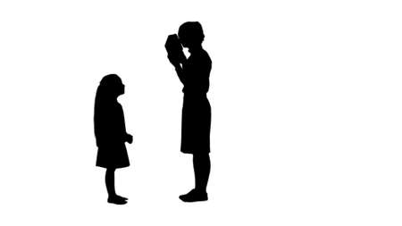 Silhouette Happy mother and daughter giving and receiving gift box track matteの写真素材