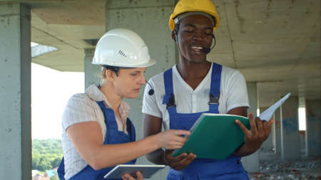 Team work on construction projectの写真素材
