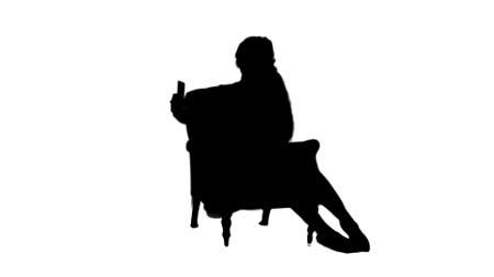 Silhouette Little girl and her mother taking selfie track matteの写真素材