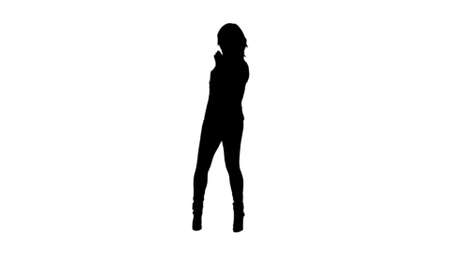 Silhouette Successful young business woman happy for her success track matteの写真素材