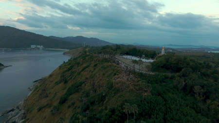 Aerial video people watching sunset at view point, Phuketの写真素材
