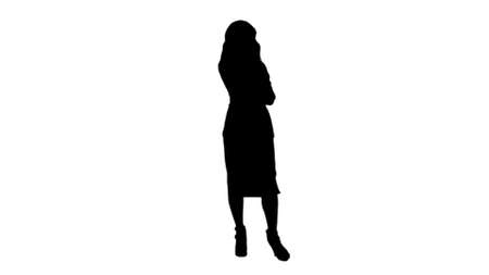 Silhouette Beautiful chinese ssian woman talking on mobile phone track matteの写真素材