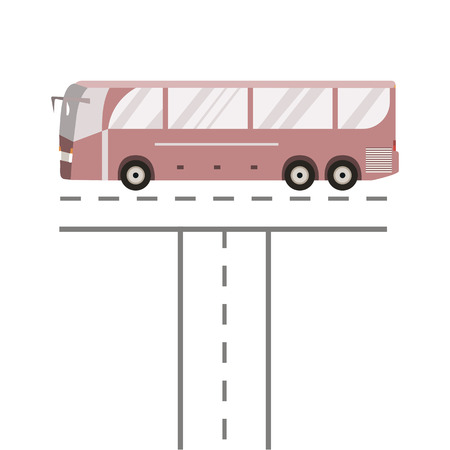 Bus on the road. Public transport vehicle intercity longer distance tourist coach bus. Vector illustration flat design isolatedのイラスト素材