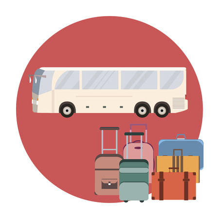 Tourist coach bus concept. Travel bus and luggage banner. Vector illustrationのイラスト素材