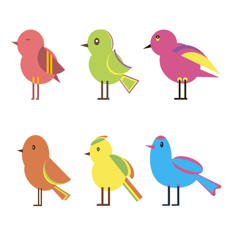 Set of colorful abstract funny birds. Vector illustration flat design collectionのイラスト素材