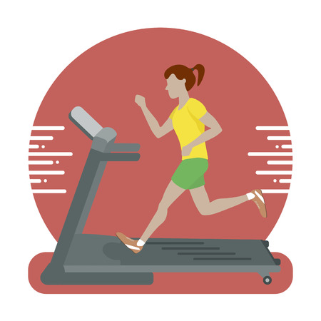Woman running on treadmill. Vector illustration flat designのイラスト素材