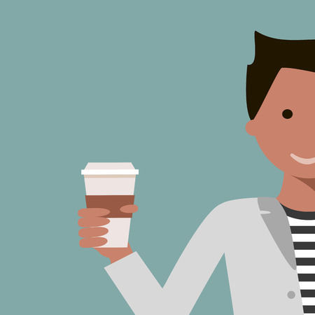 Man drinking coffee or tea. Coffee time concept.のイラスト素材