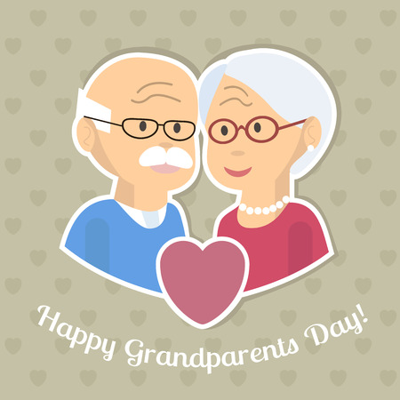 Senior couple in love. Old man and woman hugging. Celebration of elderly people. Grandparents day card or poster. illustration flat designのイラスト素材