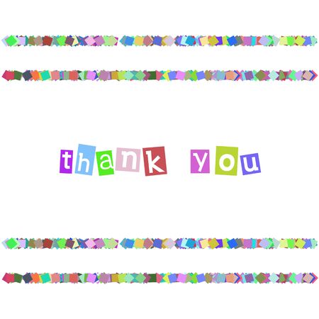 Thank you lettering with color pattern on background. Greeting card vector illustrationのイラスト素材