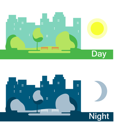Day and Night City with  Sun and Moonのイラスト素材
