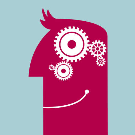 The conceptual design of artificial intelligence, the brain consists of mechanical gears.のイラスト素材