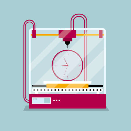 3D printing clock model, concept of rapid prototyping.のイラスト素材