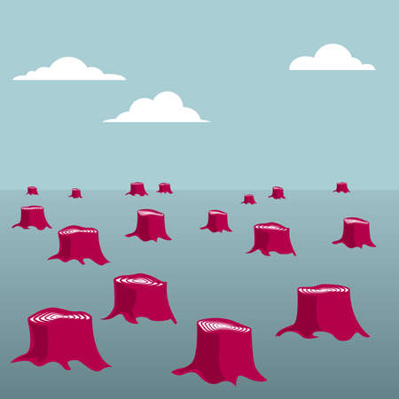Environmental damage design concept,Deforestation tree stumps left behind.のイラスト素材