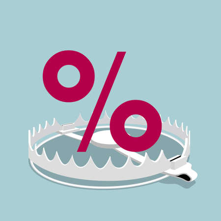 The percentage sign mark in the trap, percentage sign is red, trap is gray.のイラスト素材