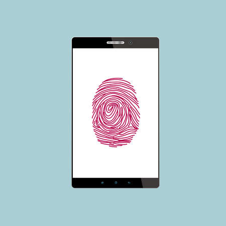 Biometric concept design, fingerprint icon in mobile phoneのイラスト素材