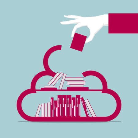 Education concept design, one hand holding a book, put in cloud symbol.のイラスト素材