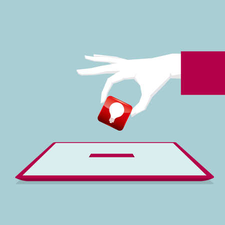 Hand holding app icon, install to tablet.のイラスト素材