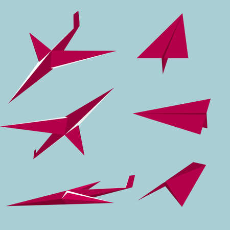Origami art, red airplane model.The background is blue.のイラスト素材