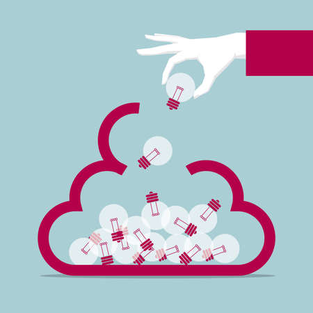 Concept design, one hand holding lamp, put in cloud symbol.のイラスト素材